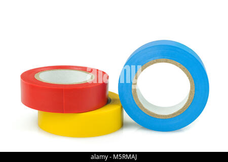 Multicolored electricsl tapes roll isolated on white background Stock Photo