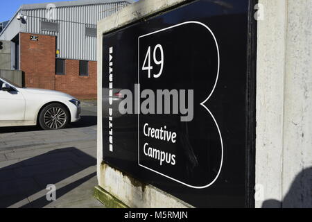 Creative space units on Jamaica Street, in the cutting-edge Baltic Triangle, in Liverpool, on Merseyside, in NW England, UK. The area has seen a massi Stock Photo