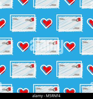 Seamless pattern emails, letters, directed upwards. Background for web sites, services delivery, subscription. Flat design and bright colors. Love mes Stock Vector