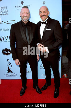 Los Angeles, USA. 24th Feb, 2018. Hair Stylist Jonathan Hanousek and make-up artist David DeLeon attend the 2018 Make-up and Hair Stylists Guild Awards at The Novo on February 24, 2018 in Los Angeles, California. Photo by Barry King/Alamy Live News Stock Photo