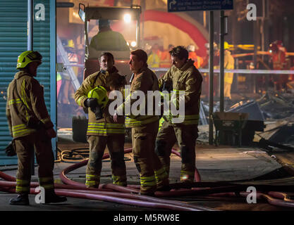 Leicester, UK. 26th Feb, 2018. Fire Crews At The Scene Of The Explosion On Hinckley Road In Leicester 25th February 2018. The Shop Explosion On Hinckley Road In Leicester Sunday 25th February 2018. Credit: David Morton/Alamy Live News Stock Photo