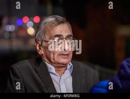 Leicester, UK. 26th Feb, 2018. Eyewitness Giving An Interview At The Scene Of The Explosion On Hickley Road In Leicester 25th Feburary 2018. Eyewitness To The Shop Explosion On Hinckley Road In Leicester Sunday 25th February 2018. Credit: David Morton/Alamy Live News Stock Photo