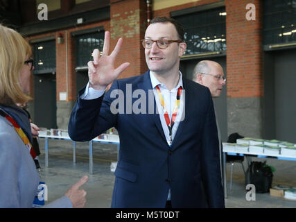 Berlin, Germany. 26th Feb, 2018. Jens Spahn (Christain Democratic Party - CDU) arrives for the 30th federal party conference of the CDU. Photo: Wolfgang Kumm/dpa Credit: dpa picture alliance/Alamy Live News Stock Photo