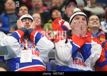 Gangneung, South Korea. 24th Feb, 2018. Czech hockey Fans in action during the men's bronze medal hockey game at the 2018 Winter Olympics in Gangneung, South Korea, Saturday, Feb. 24, 2018. Credit: Michal Kamaryt/CTK Photo/Alamy Live News Stock Photo