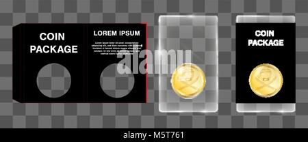 acrylic coin packaging with die cut paper block design Stock Vector