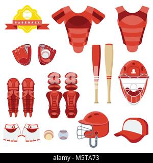 set of baseball eqipment red Stock Vector