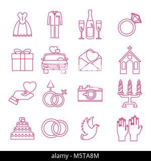 wedding icons outline set Stock Vector