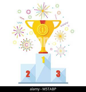 winner podium fireworks Stock Vector