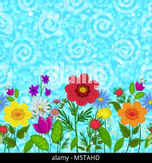 Seamless Flowers and Sky Stock Vector