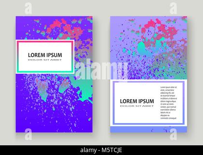 Neon explosion paint holographic splatter artistic cover design. Fluid blue gradient dust splash texture background. Trendy creative template vector C Stock Vector