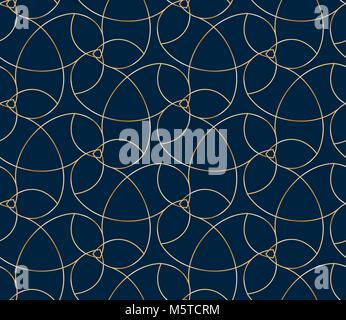 Seamless golden flower pattern on blue background Stock Vector
