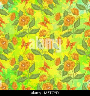Seamless Pattern, Flowers and Butterflies Stock Vector