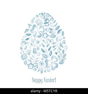 Blue watercolor floral Easter symbol egg Stock Vector
