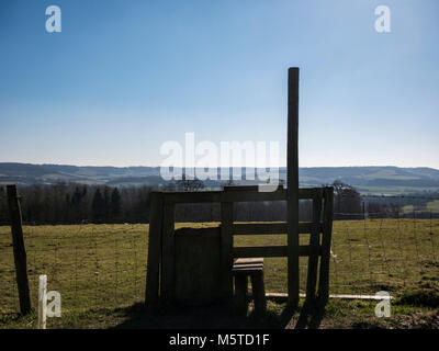 English stile with a dog gate, rural walking, Kent, UK Stock Photo