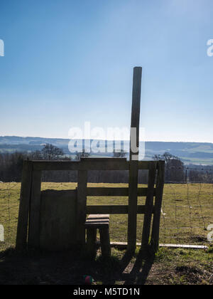 English stile with a dog gate, rural walking, Kent, UK Stock Photo