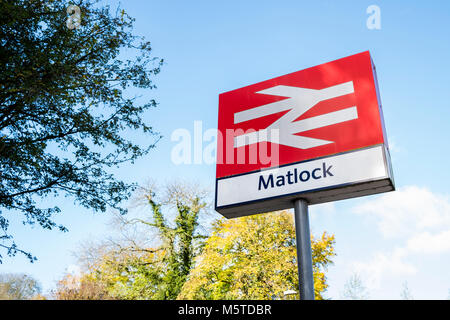 Matlock Railway Station sign, Derbyshire, England, UK Stock Photo