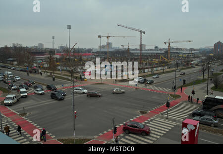 Crossroad and construction of new mall in Novi Sad, Serbia Stock Photo