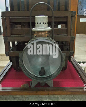 Old railway lantern on display in museum Stock Photo