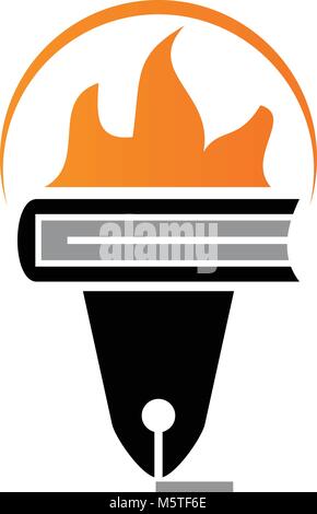Torch Book and Pen Stock Vector