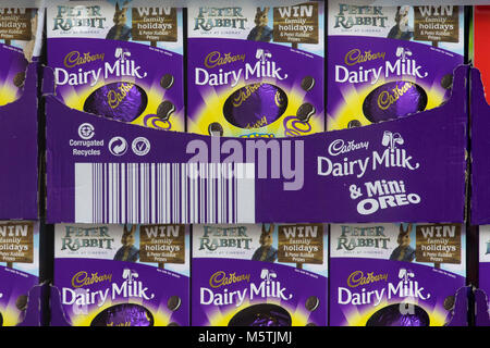 Cadbury Dairy Milk easter eggs for sale in a store window. Stock Photo