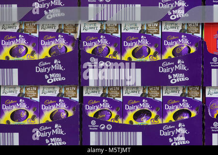 Cadbury Dairy Milk easter eggs for sale in a store window. Stock Photo