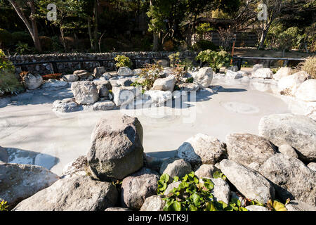 Hot spring (Jigoku), multi-colored volcanic pool of boiling water in Kannawa district in Beppu, Japan. Stock Photo