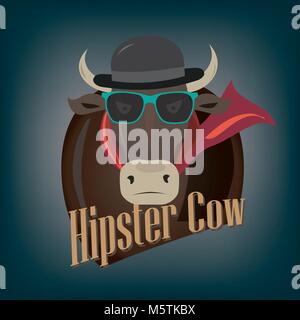 Cool hipster demonic evil cow - illustration Stock Vector