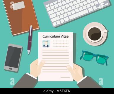 concept recruitment with a view of cv from the top - desk chief Stock Vector
