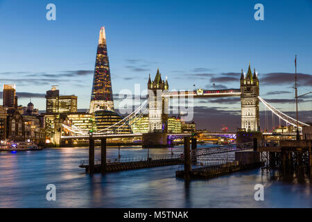 Cityscape of London Skyline at Dusk, featuring the Shard and Tower Bridge