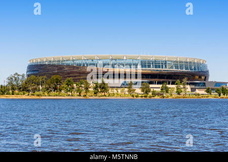 The new Perth Optus Stadium on Burswood Peninsula looking over the Swan River, Perth, Western Australia Stock Photo