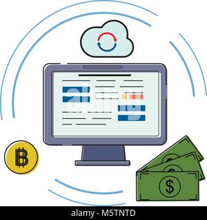 Blockchain concepts vector illustration, cryptocureency mining and exchange to money Stock Vector