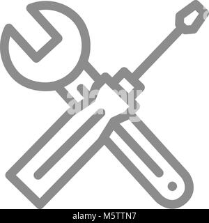 Simple wrench, spanner and screwdriver line icon. Symbol and sign vector illustration design. Isolated on white background Stock Vector