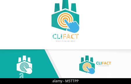 Vector factory and click logo combination. Industry and cursor symbol or icon. Unique manufacturing and digital logotype design template. Stock Vector