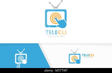 Vector tv and click logo combination. Television and cursor symbol or icon. Unique media and digital logotype design template. Stock Vector
