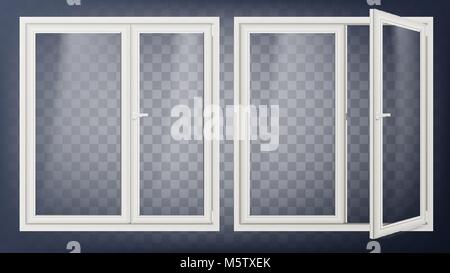 Plastic Glass Door Vector. Opened And Closed. Apartment Element. Isolated On Transparent Background Illustration Stock Vector