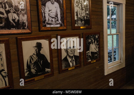 Historic photos in frames on a wall at the Jack Daniels Distillery, Lynchburg, Tennessee, North America Stock Photo