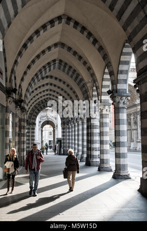 Arcades of Via XX Settembre in Genoa, Liguria, Italy Stock Photo