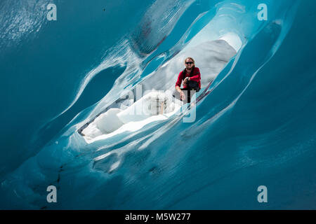 Looking Through Ice, Franz Joseph Glacier, South Island, New Zealand Stock Photo