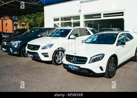 MOENCHENGLADBACH, GERMANY - APRIL 30, 2017: Office of official dealer Mercedes-Benz. Mercedes-Benz is a German automobile manufacturer Stock Photo