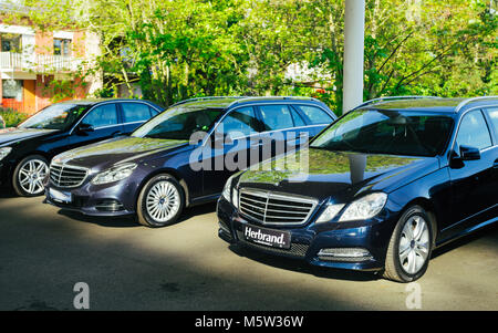 MOENCHENGLADBACH, GERMANY - APRIL 30, 2017: Office of official dealer Mercedes-Benz. Mercedes-Benz is a German automobile manufacturer Stock Photo