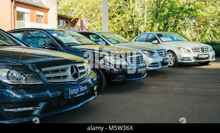 MOENCHENGLADBACH, GERMANY - APRIL 30, 2017: Office of official dealer Mercedes-Benz. Mercedes-Benz is a German automobile manufacturer Stock Photo