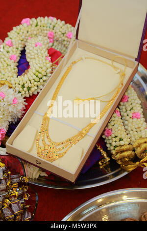 Closeup Wedding Garlands with jewelry Stock Photo