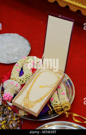Closeup Wedding Garlands with jewelry Stock Photo