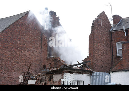 The scene on Hinckley Road in Leicester, where four people were killed after a suspected explosion and the subsequent fire destroyed a shop. Stock Photo