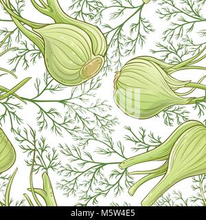 fennel plant vector pattern on white background Stock Vector