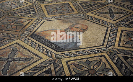 Sophocles (496-406 BC). Greek tragic poet. Portrait of the poet. Mosaic of the Philosophers, depicting the Seven Sages of Ancient Greece. Detail. Found in Cologne, Germany. Roman-Germanic Museum. Cologne. Germany. Stock Photo