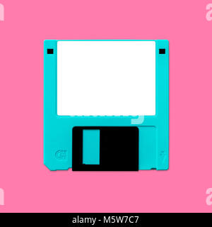 Floppy disk 3.5 Inch nostalgia, isolated and presented in punchy pastel colors, for creative design cover, poster, print & web, gift card, flyer Stock Photo