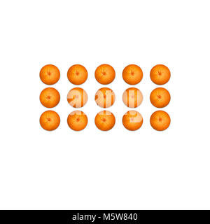 Grapefruit in flat lay Many grapefruits are lying in the form of a rectangle on white background Top view Trendy colorful photo mockup with space for Stock Photo
