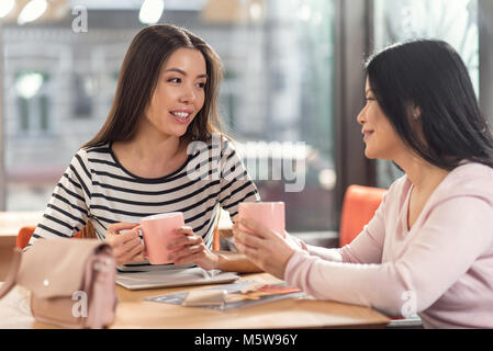 Nice positive women meeting in the cafe Stock Photo