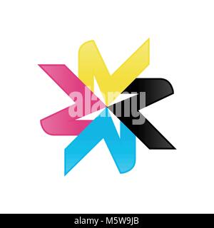 CMYK Colors Geometrical Abstract Reel Star Symbol Vector Graphic Design Stock Vector